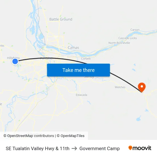 SE Tualatin Valley Hwy & 11th to Government Camp map