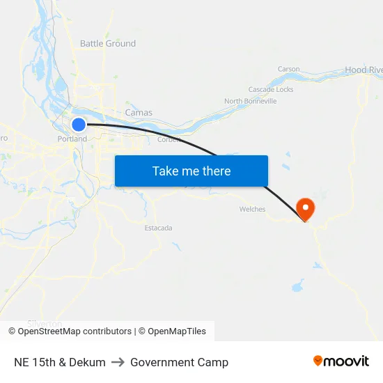 NE 15th & Dekum to Government Camp map