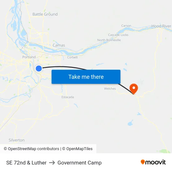 SE 72nd & Luther to Government Camp map