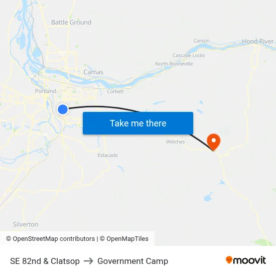 SE 82nd & Clatsop to Government Camp map