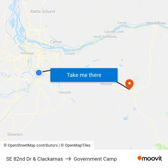 SE 82nd Dr & Clackamas to Government Camp map