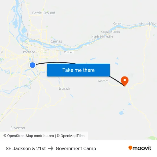 SE Jackson & 21st to Government Camp map