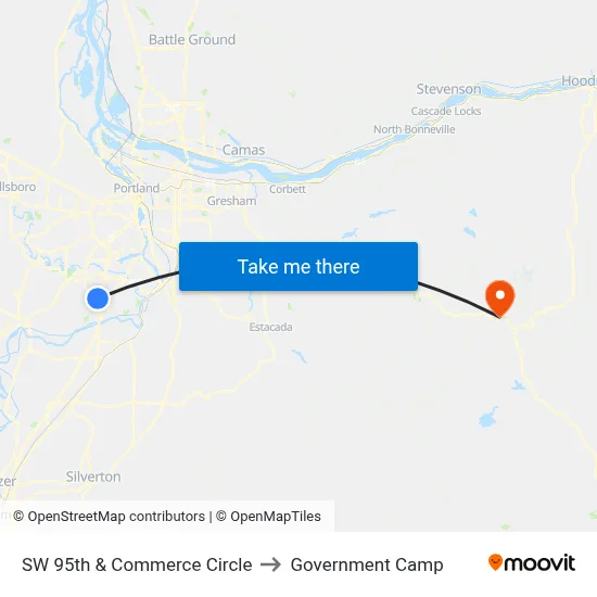 SW 95th & Commerce Circle to Government Camp map