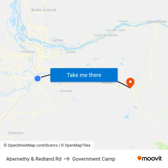 Abernethy & Redland Rd to Government Camp map