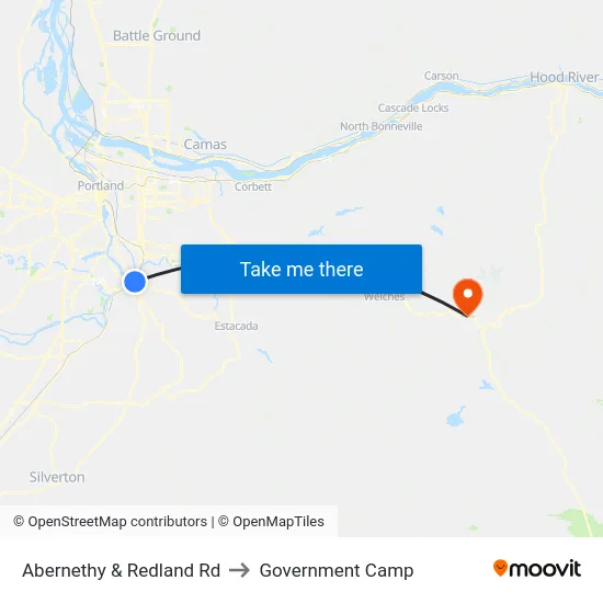 Abernethy & Redland Rd to Government Camp map