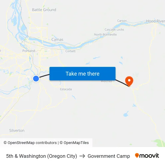 5th & Washington (Oregon City) to Government Camp map