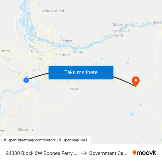 24300 Block SW Boones Ferry Rd to Government Camp map