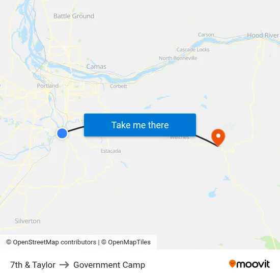 7th & Taylor to Government Camp map