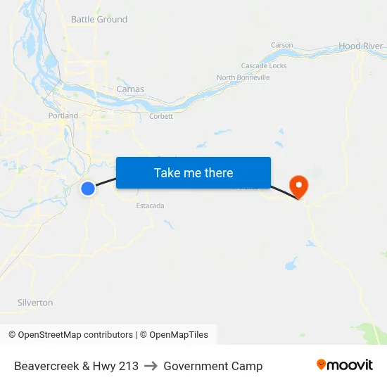 Beavercreek & Hwy 213 to Government Camp map