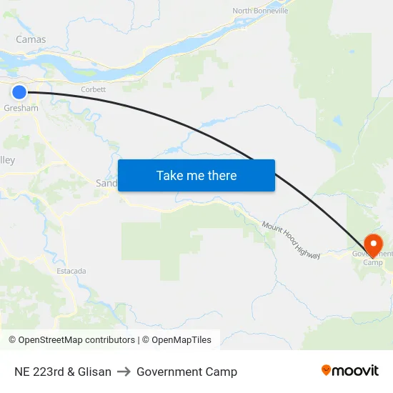 NE 223rd & Glisan to Government Camp map