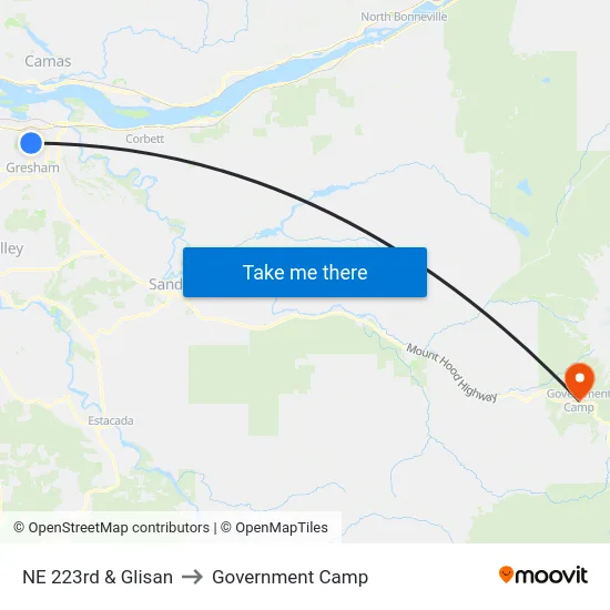 NE 223rd & Glisan to Government Camp map