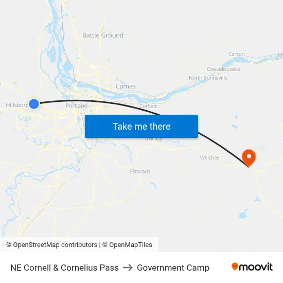 NE Cornell & Cornelius Pass to Government Camp map