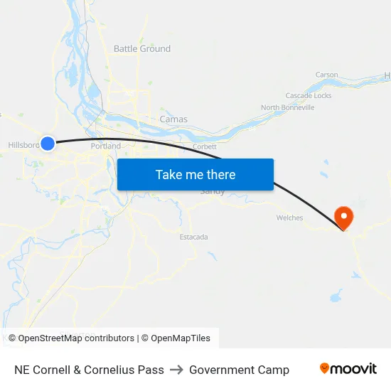 NE Cornell & Cornelius Pass to Government Camp map