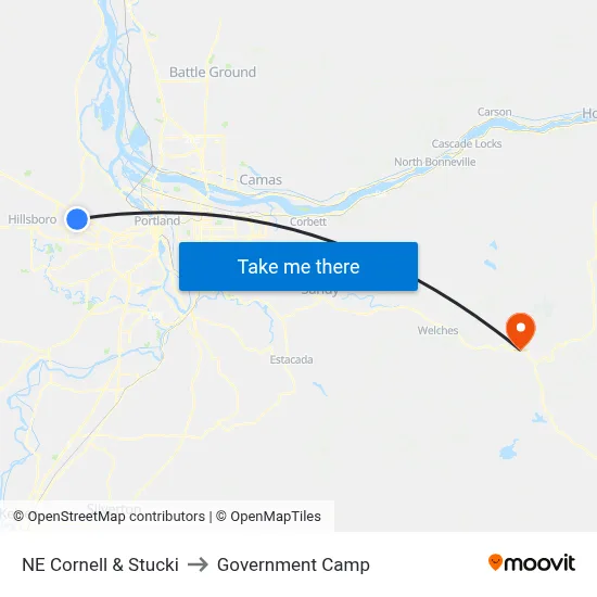NE Cornell & Stucki to Government Camp map