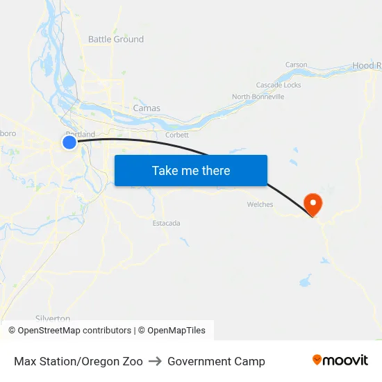 Max Station/Oregon Zoo to Government Camp map