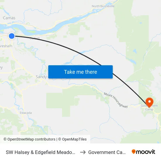 SW Halsey & Edgefield Meadows to Government Camp map