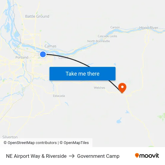 NE Airport Way & Riverside to Government Camp map