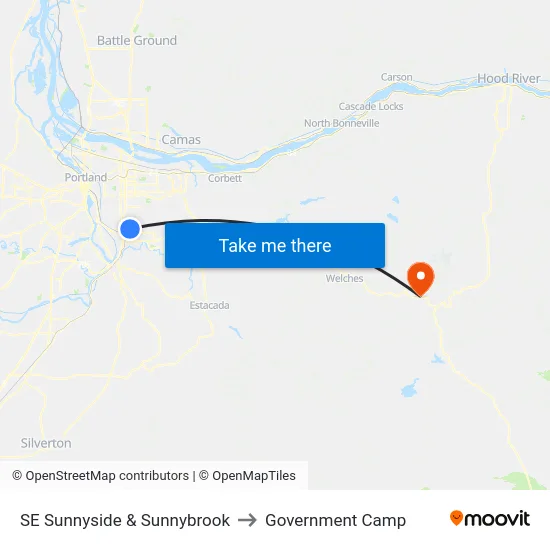 SE Sunnyside & Sunnybrook to Government Camp map