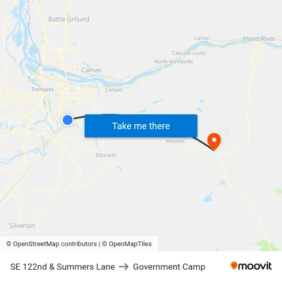 SE 122nd & Summers Lane to Government Camp map