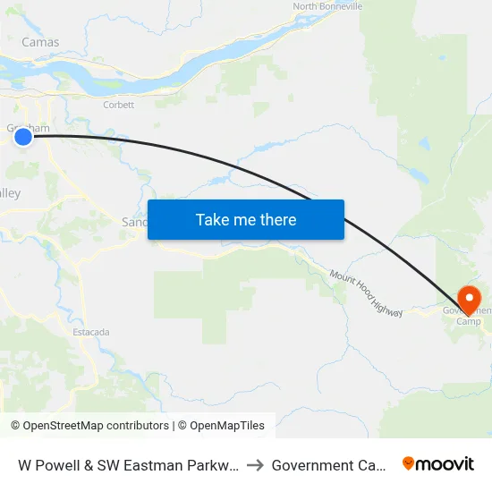 W Powell & SW Eastman Parkway to Government Camp map