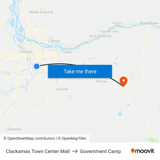 Clackamas Town Center Mall to Government Camp map