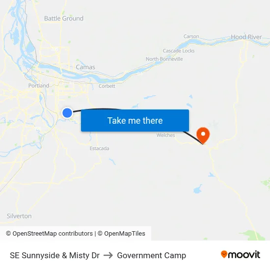 SE Sunnyside & Misty Dr to Government Camp map