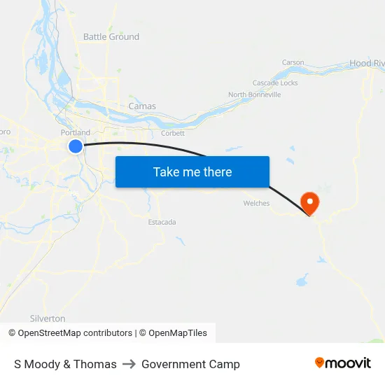 S Moody & Thomas to Government Camp map