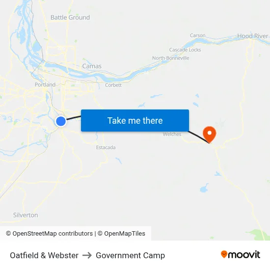 Oatfield & Webster to Government Camp map