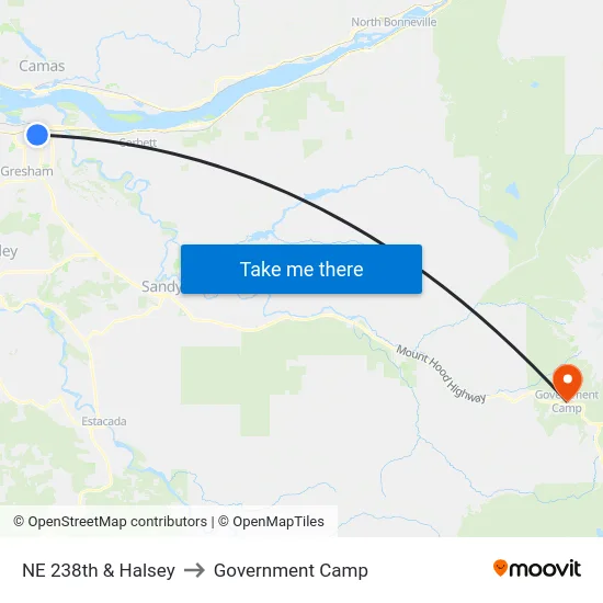 NE 238th & Halsey to Government Camp map