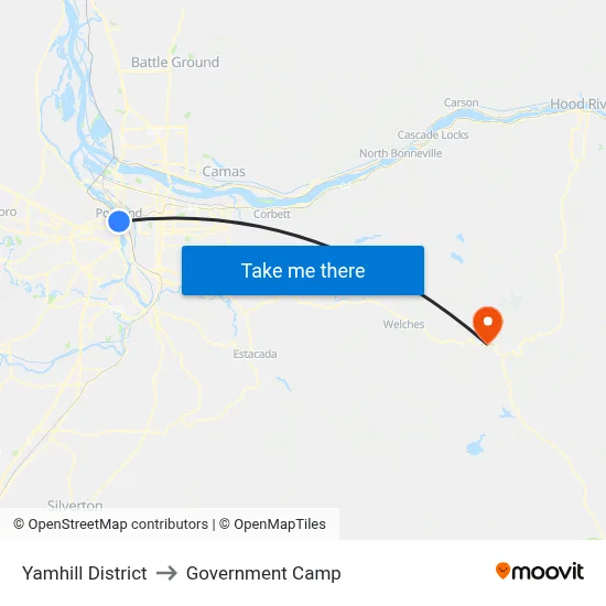 Yamhill District to Government Camp map