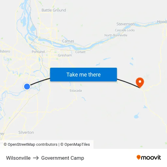 Wilsonville to Government Camp map
