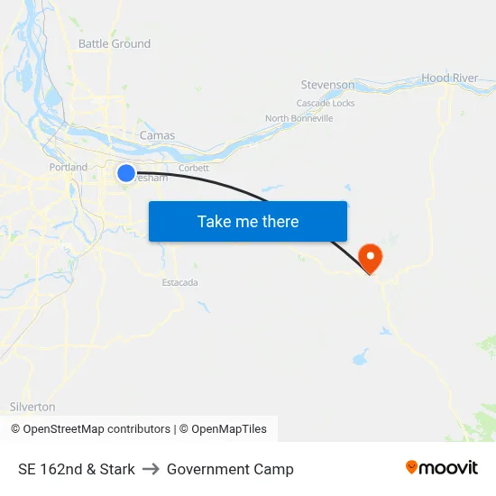 SE 162nd & Stark to Government Camp map