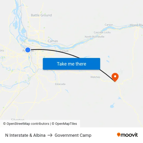 N Interstate & Albina to Government Camp map