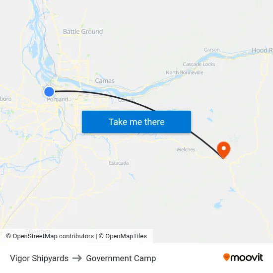 Vigor Shipyards to Government Camp map
