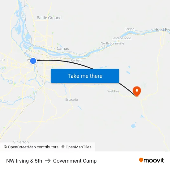 NW Irving & 5th to Government Camp map