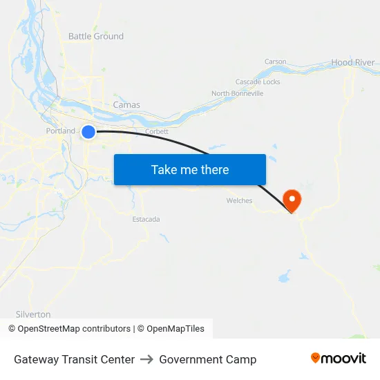 Gateway Transit Center to Government Camp map