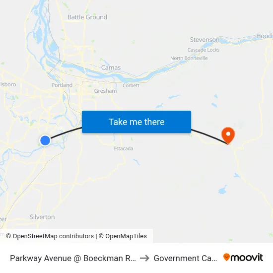 Parkway Avenue @ Boeckman Road to Government Camp map