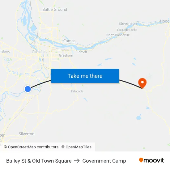 Bailey St & Old Town Square to Government Camp map