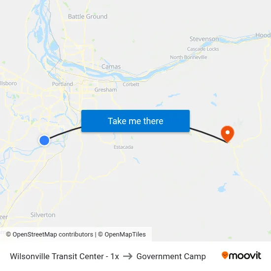 Wilsonville Transit Center - 1x to Government Camp map