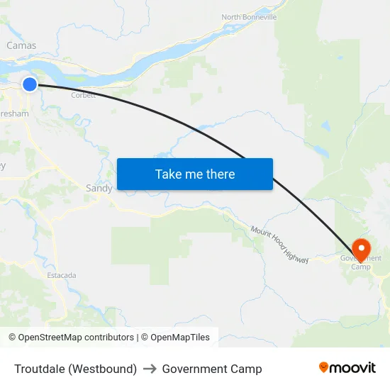 Troutdale (Westbound) to Government Camp map