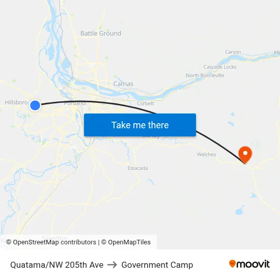 Quatama/NW 205th Ave to Government Camp map