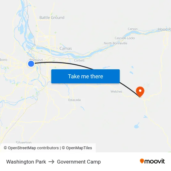 Washington Park to Government Camp map