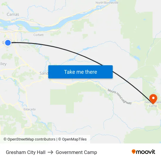 Gresham City Hall to Government Camp map