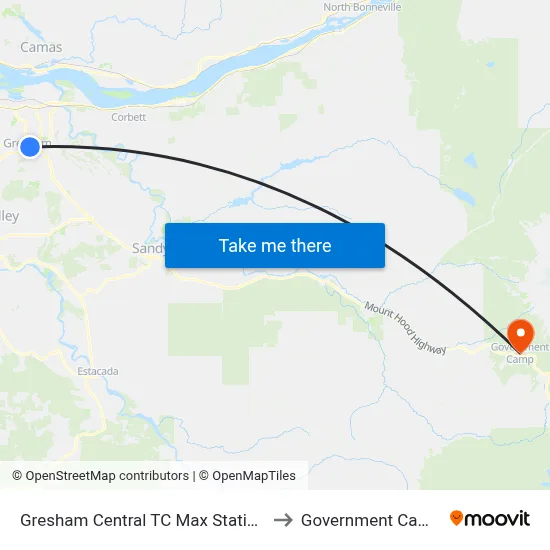 Gresham Central TC Max Station to Government Camp map