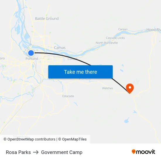 Rosa Parks to Government Camp map