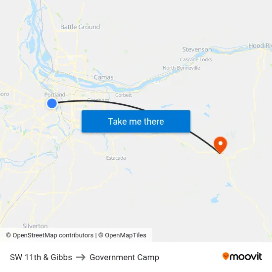 SW 11th & Gibbs to Government Camp map