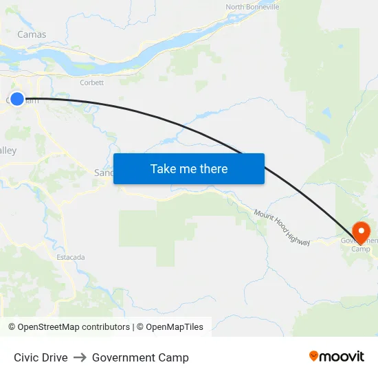 Civic Drive to Government Camp map