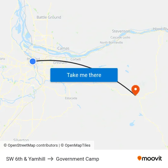 SW 6th & Yamhill to Government Camp map