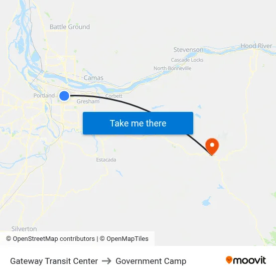 Gateway Transit Center to Government Camp map