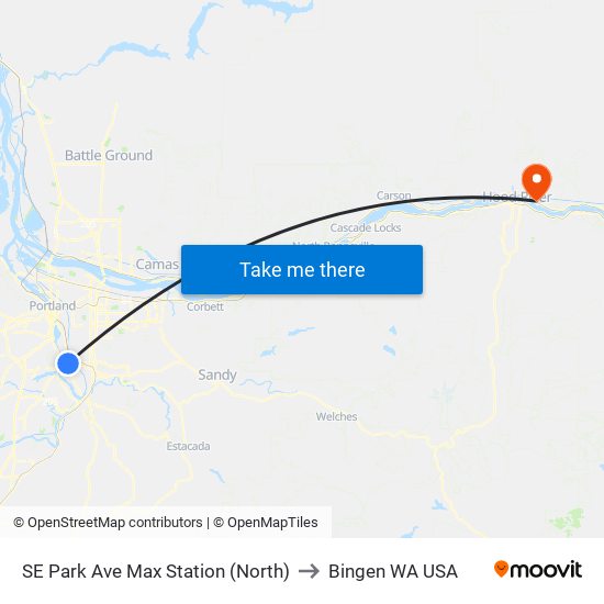 SE Park Ave Max Station (North) to Bingen WA USA map